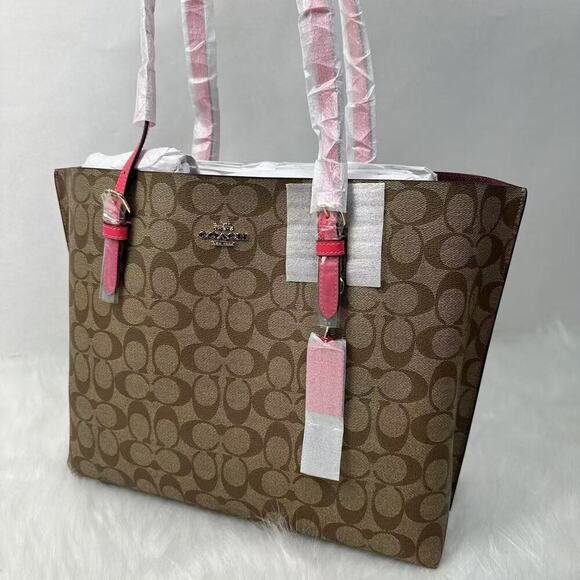 Coach Mollie Tote Bag In Signature Canvas In Khaki/Electric Pink 1665 NWT - Picture 3 of 11